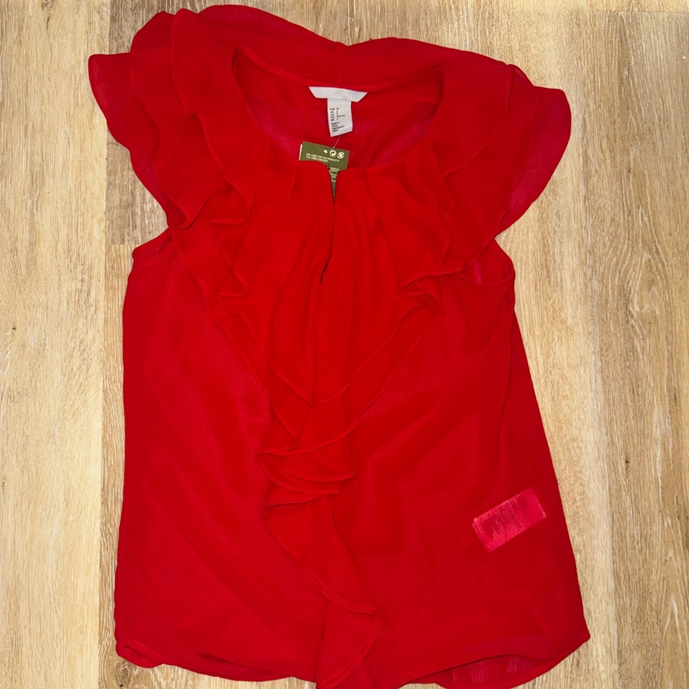 Red Ruffled Sleeveless Blouse